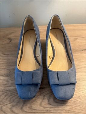Zara Powder Blue Suede Bow Loafers
